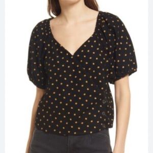 Madewell Women's Corduroy Puff-Sleeve Wrap Top in Oval Dot XS X-Small